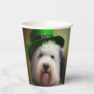Old English Sheepdog in St. Patrick's Day Dress Paper Cups