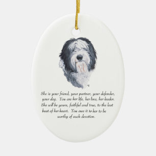 Old English Sheepdog Keepsake - Female Ceramic Tree Decoration