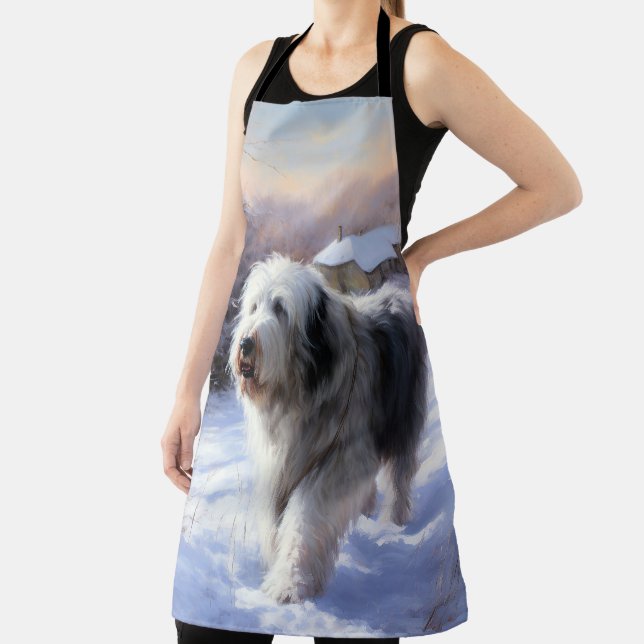 Old English Sheepdog Let It Snow Christmas Apron (Insitu)