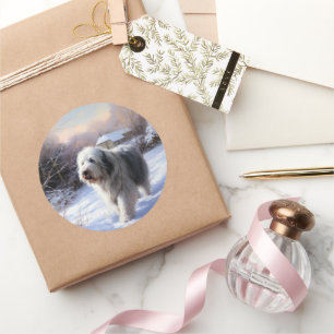 Old English Sheepdog Let It Snow Christmas Classic Round Sticker