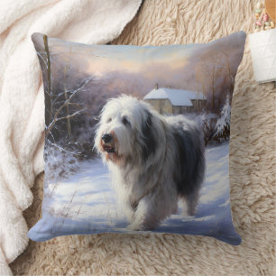 Old English Sheepdog Let It Snow Christmas Cushion