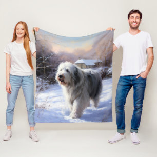 Old English Sheepdog Let It Snow Christmas Fleece Blanket