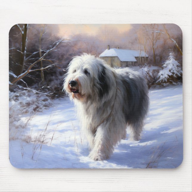 Old English Sheepdog Let It Snow Christmas Mouse Pad (Front)
