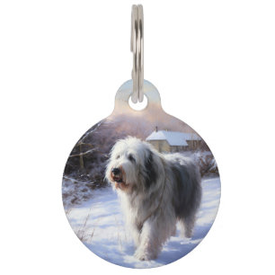 Old English Sheepdog Let It Snow Christmas Pet Tag