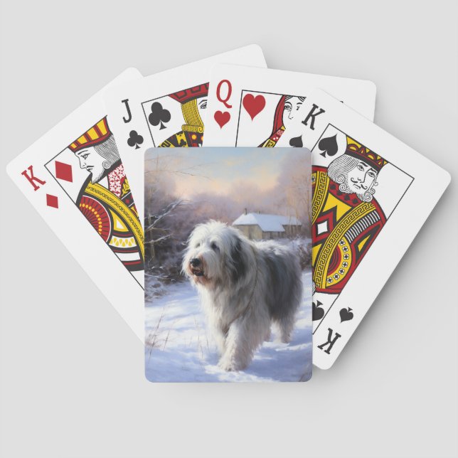 Old English Sheepdog Let It Snow Christmas Playing Cards (Back)