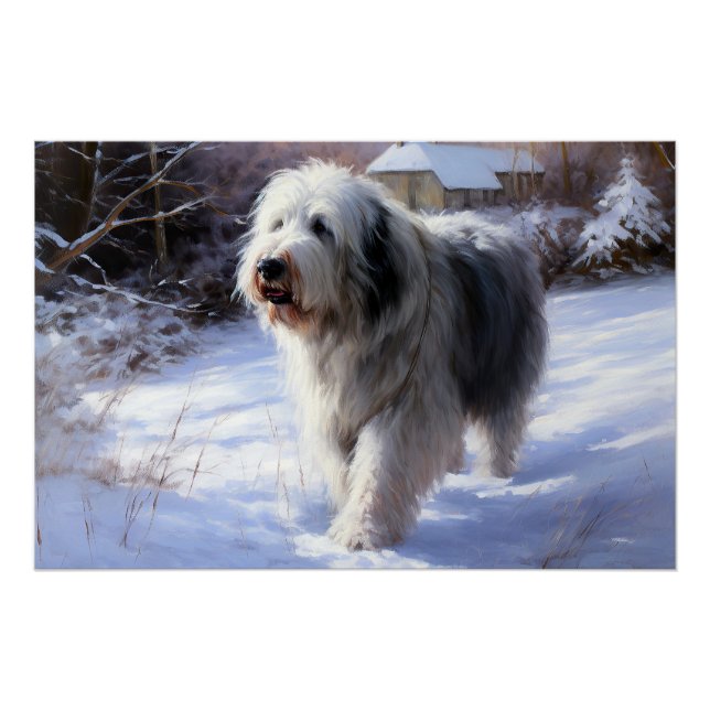Old English Sheepdog Let It Snow Christmas Poster (Front)