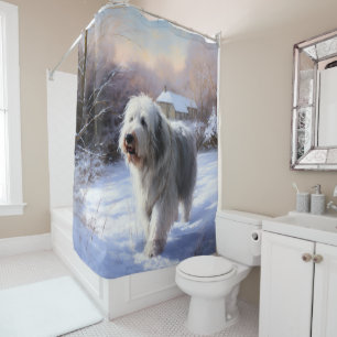 Old English Sheepdog Let It Snow Christmas Shower Curtain