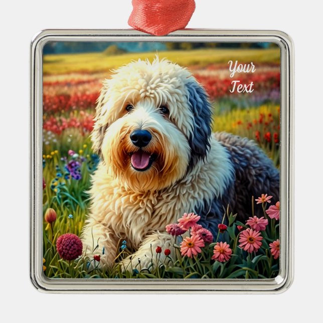 Old English Sheepdog Metal Tree Decoration (Front)