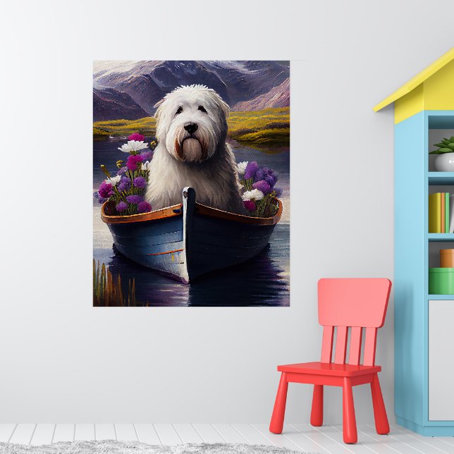 Old English Sheepdog on Paddle: A Scenic Adventure Poster (Nursery 1)