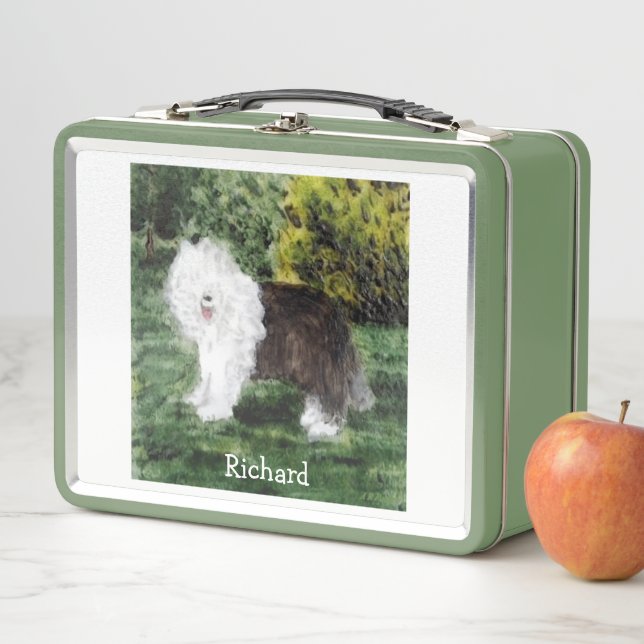 Old English Sheepdog Painting Personalized Metal Lunch Box (In Situ)