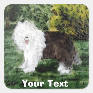 Old English Sheepdog Painting Square Sticker