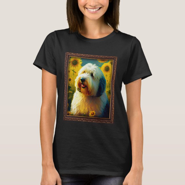 Old English Sheepdog Painting Sunflower Flower Mom T-Shirt (Front)