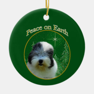 Old English Sheepdog Peace Ceramic Tree Decoration