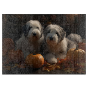 Old English Sheepdog Puppy Autumn Delight Pumpkin Cutting Board