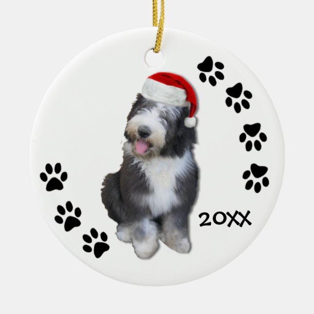 Old English Sheepdog Puppy Christmas Ornament (Front)