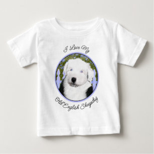 Old English Sheepdog Puppy Painting - Dog Art Baby T-Shirt