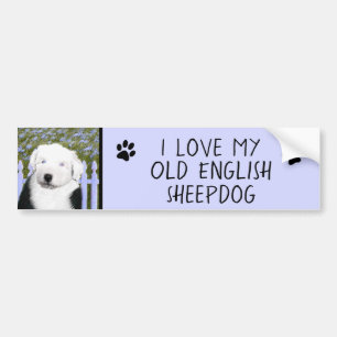 Old English Sheepdog Puppy Painting - Dog Art Bumper Sticker
