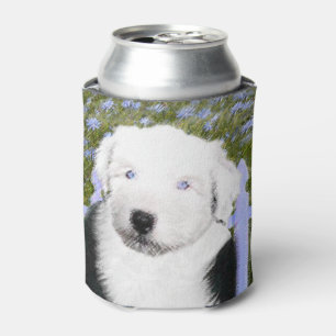 Old English Sheepdog Puppy Painting - Dog Art Can Cooler