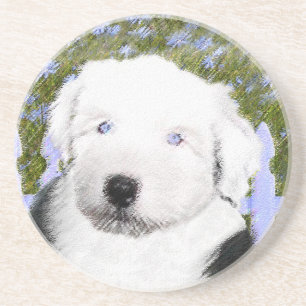 Old English Sheepdog Puppy Painting - Dog Art Coaster