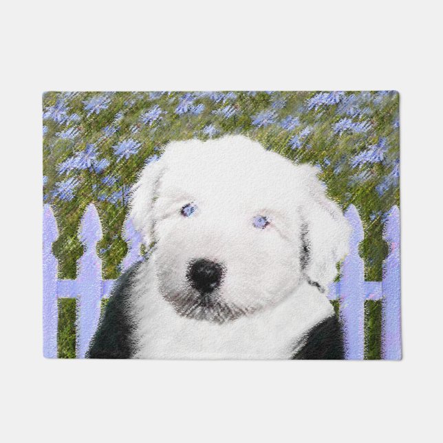 Old English Sheepdog Puppy Painting - Dog Art Doormat (Front)