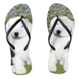 Old English Sheepdog Puppy Painting - Dog Art Jandals