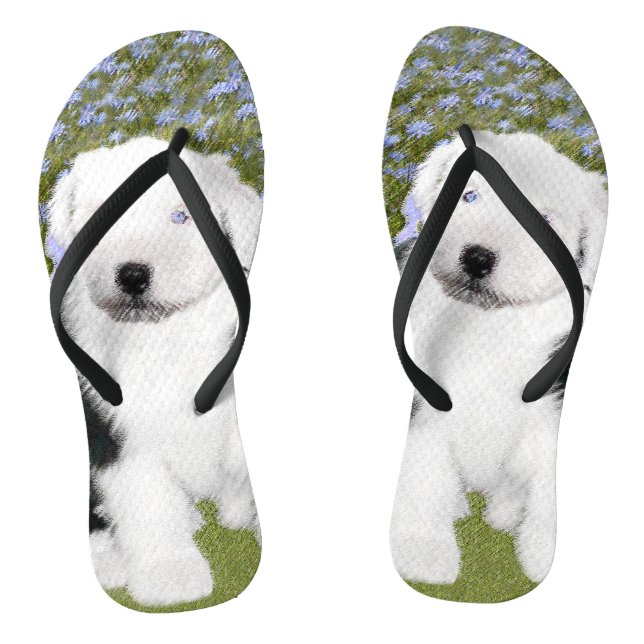 Old English Sheepdog Puppy Painting - Dog Art Jandals (Footbed)