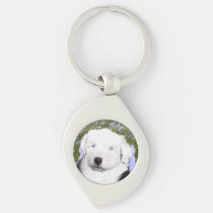 Old English Sheepdog Puppy Painting - Dog Art Key Ring