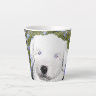 Old English Sheepdog Puppy Painting - Dog Art Latte Mug