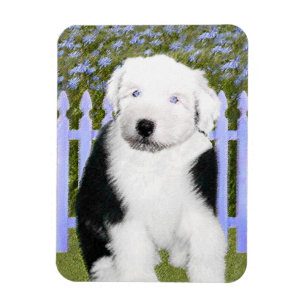 Old English Sheepdog Puppy Painting - Dog Art Magnet