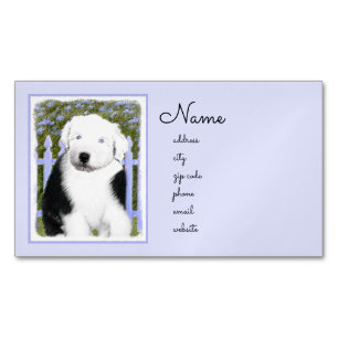 Old English Sheepdog Puppy Painting - Dog Art Magnetic Business Card