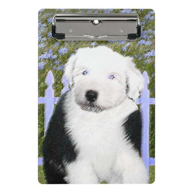 Old English Sheepdog Puppy Painting - Dog Art Mini Clipboard (Front)