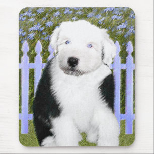 Old English Sheepdog Puppy Painting - Dog Art Mouse Pad