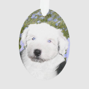 Old English Sheepdog Puppy Painting - Dog Art Ornament
