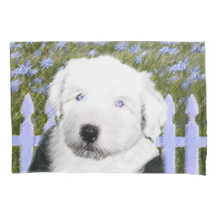 Old English Sheepdog Puppy Painting - Dog Art Pillowcase