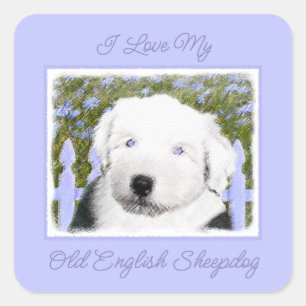 Old English Sheepdog Puppy Painting - Dog Art Squa Square Sticker