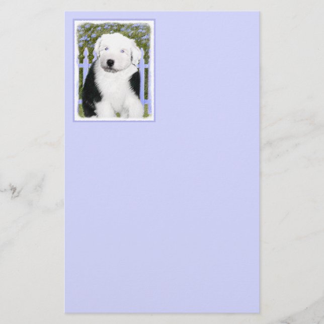 Old English Sheepdog Puppy Painting - Dog Art Stationery (Front)
