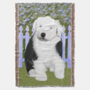 Old English Sheepdog Puppy Painting - Dog Art Throw Blanket