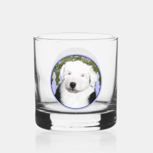 Old English Sheepdog Puppy Painting - Dog Art Whiskey Glass