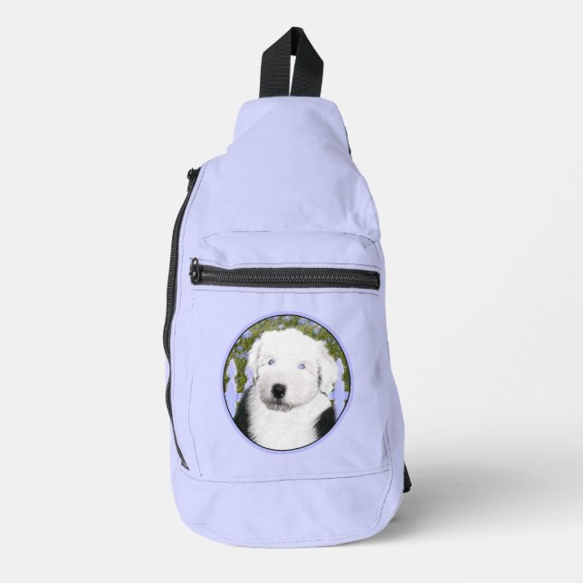 Old English Sheepdog Puppy Painting Pet Dog Art Sling Bag (Front)