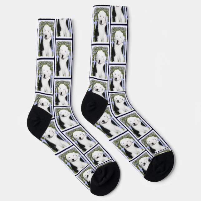 Old English Sheepdog Puppy Painting Pet Dog Art Socks (Right)