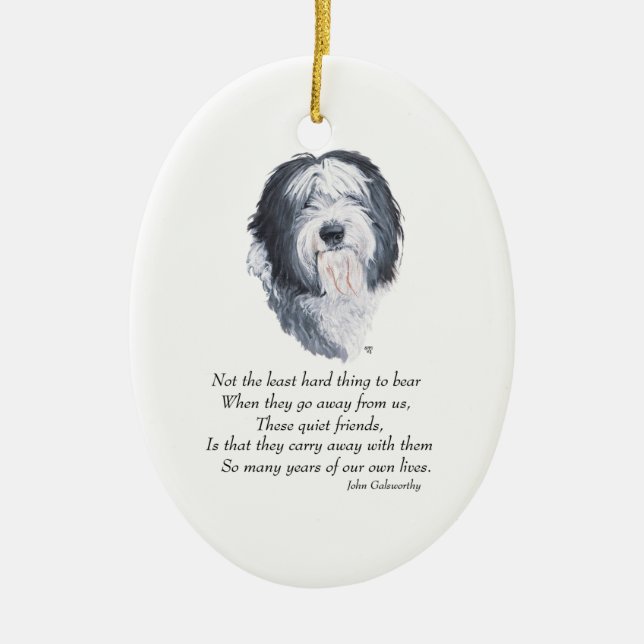 Old English Sheepdog Rainbow Bridge Ceramic Tree Decoration (Front)