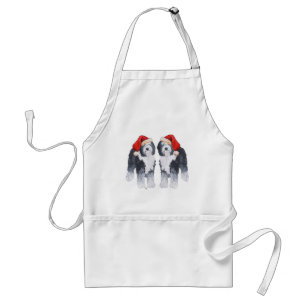 Old English Sheepdog Santa Hat Standard Apron