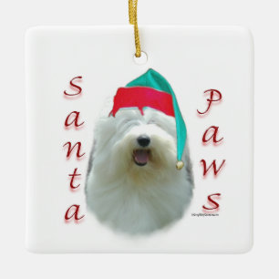 Old English Sheepdog Santa Paws Ceramic Ornament