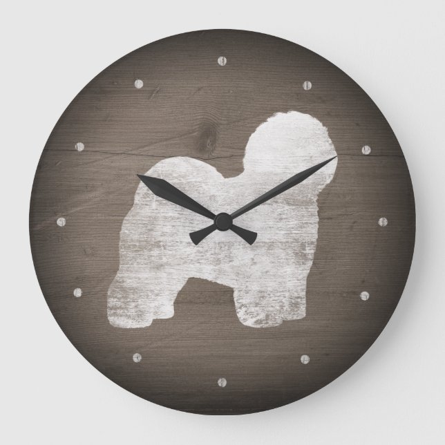 Old English Sheepdog Silhouette Rustic Style Large Clock (Front)