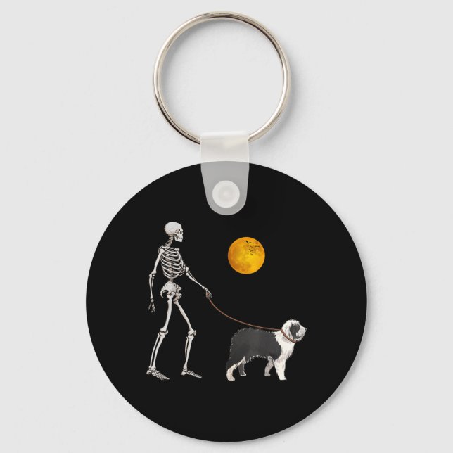 Old English Sheepdog Skeleton Dog Walking Key Ring (Front)