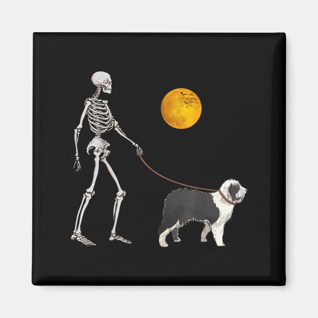 Old English Sheepdog Skeleton Dog Walking Magnet (Front)