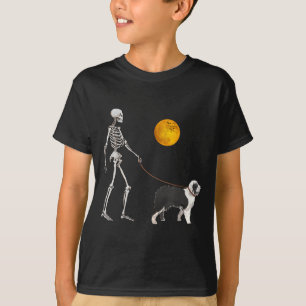 Old English Sheepdog Skeleton Dog Walking T-Shirt