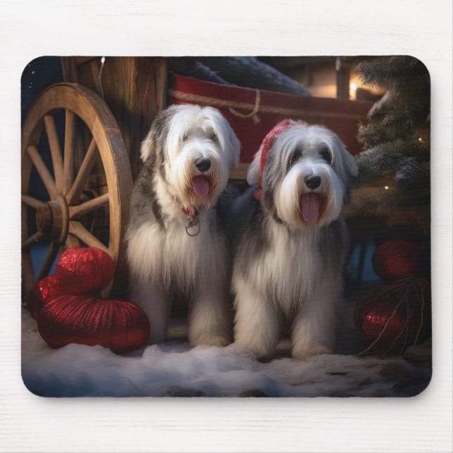 Old English Sheepdog Snowy Sleigh Christmas Decor  Mouse Pad (Front)