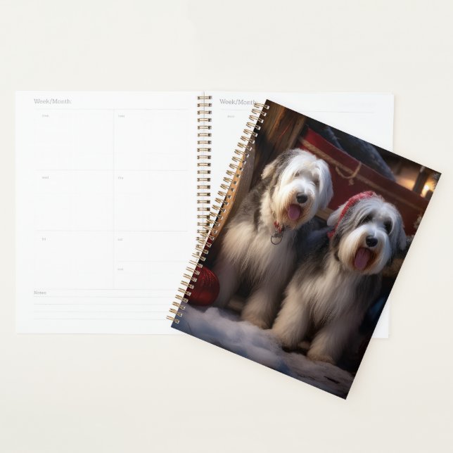Old English Sheepdog Snowy Sleigh Christmas Decor  Planner (Display)