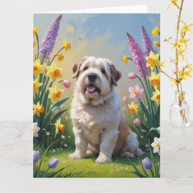 Old English Sheepdog Spring Flowers Painting Card (Yellow Flower)
